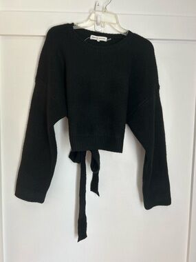 English Factory Black Open Back Cropped Crewneck Sweater with Tie